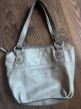 Fossil Light Taupe Leather Shoulder Tote